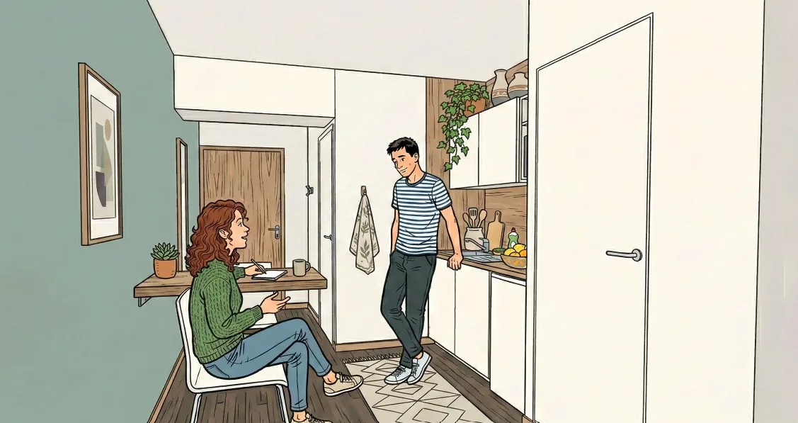 Coin bureau et cuisine d'un studio