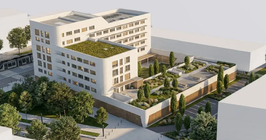 Vue aérienne de la résidence et de son jardin