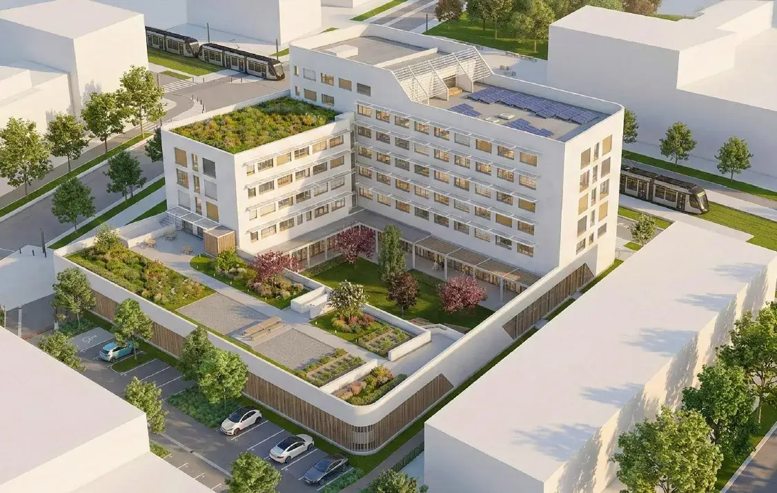 Vue aérienne de la résidence et de sa cour